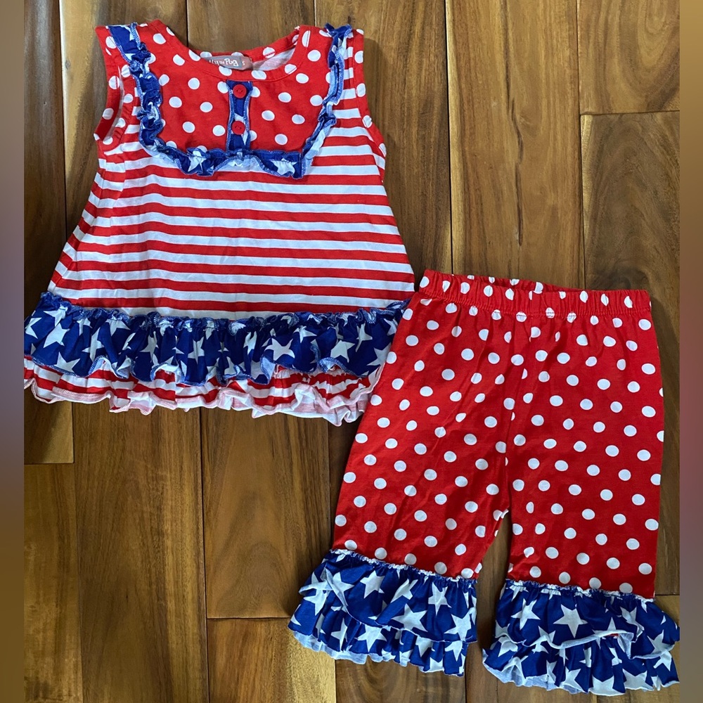 Jelly the Pug Boutique Girl's 4th of July Red White Blue Patriotic Outfit Size 5